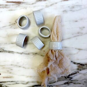Vintage White Ceramic Napkin Rings Set of 6 Ribbed Farmhouse Table Decor